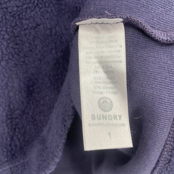 SUNDRY Size 1 / Small Faux Sherpa Striped Cuff Sweatshirt Midnight Blue NWT - Picture 9 of 11